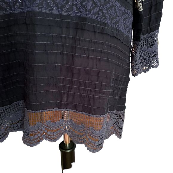 Johnny Was Black Dress Size S Embroidery Lace and Pintucks Mini Country or City - Picture 13 of 13